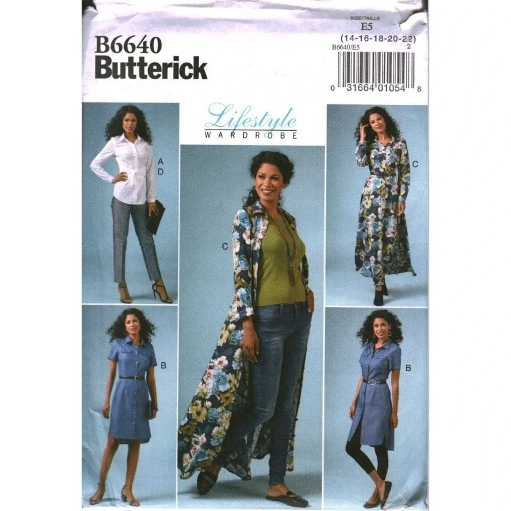Butterick B6640 Lifestyle Wardrobe Sewing Pattern Dress Top Pants Size 14-18 E5